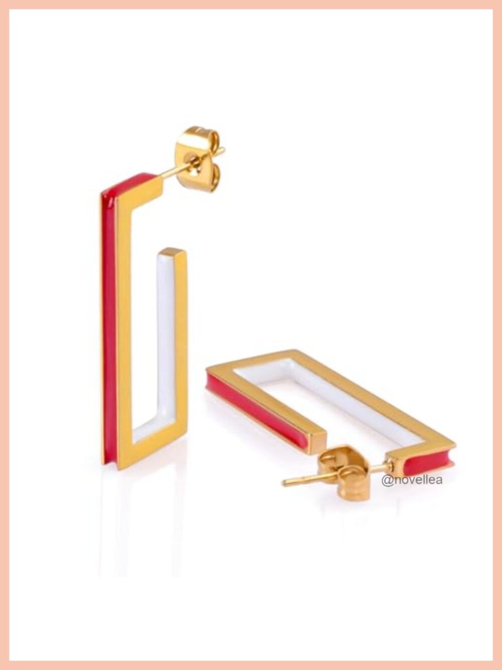 Chunky Enamel Square Huggie Hoop Earrings 18K Gold Plated Stainless Steel Push